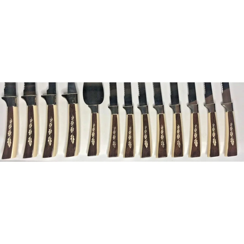 Regent Sheffield English Stainless Steel 19‎ Piece Knife Set Brown Leaf Handles
